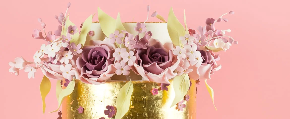 Pink and Gold Roses Celebration Cake by Rosalind Miller Cakes