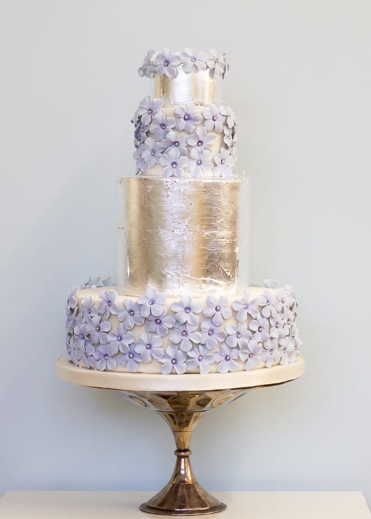 Blue Meadows and Silver Leaf Wedding Cake