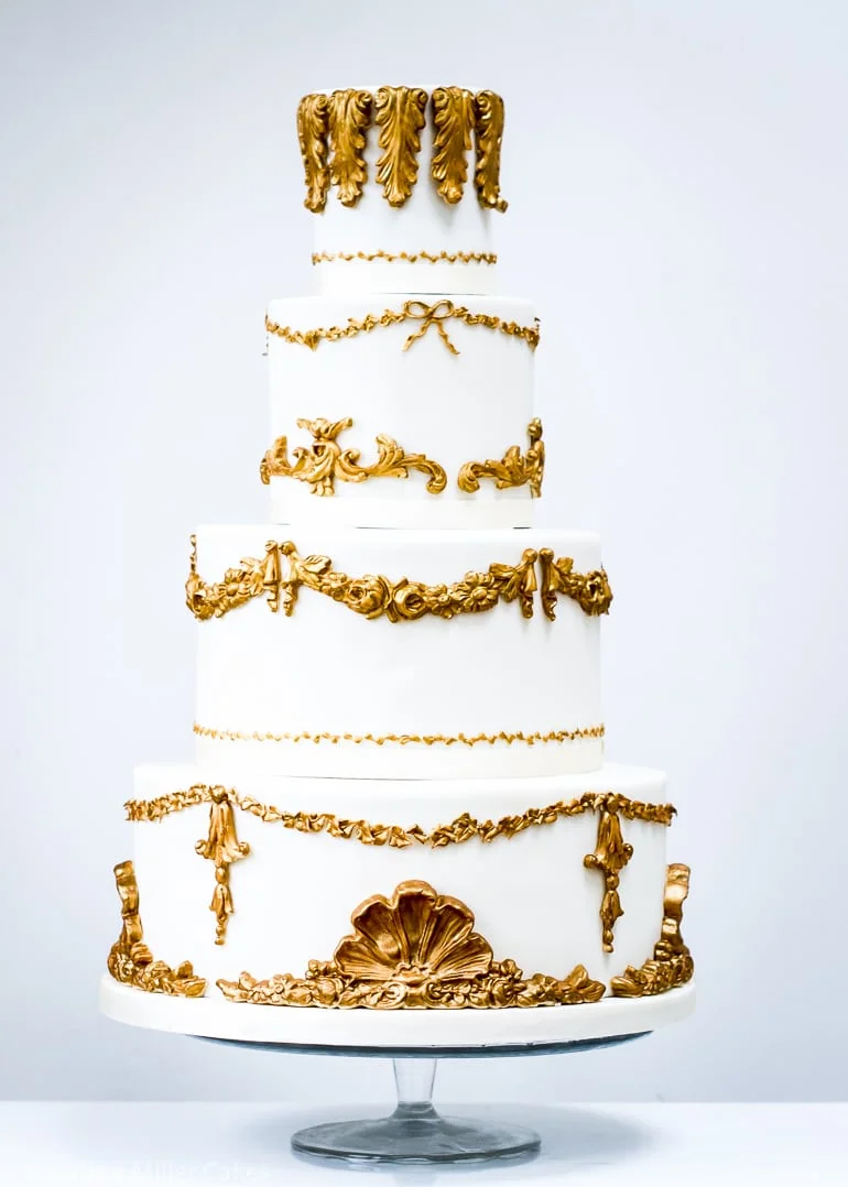 Gold and Ivory Baroque Wedding Cake