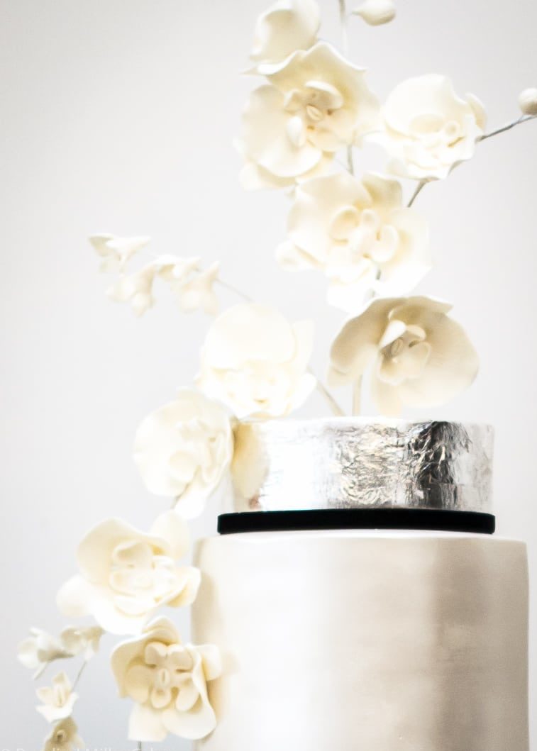 Silver Orchids Wedding Cake