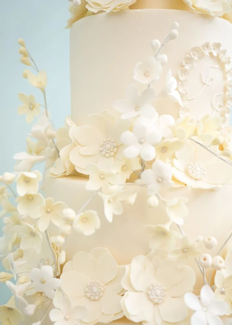 Ivory Blossoms Wedding Cake