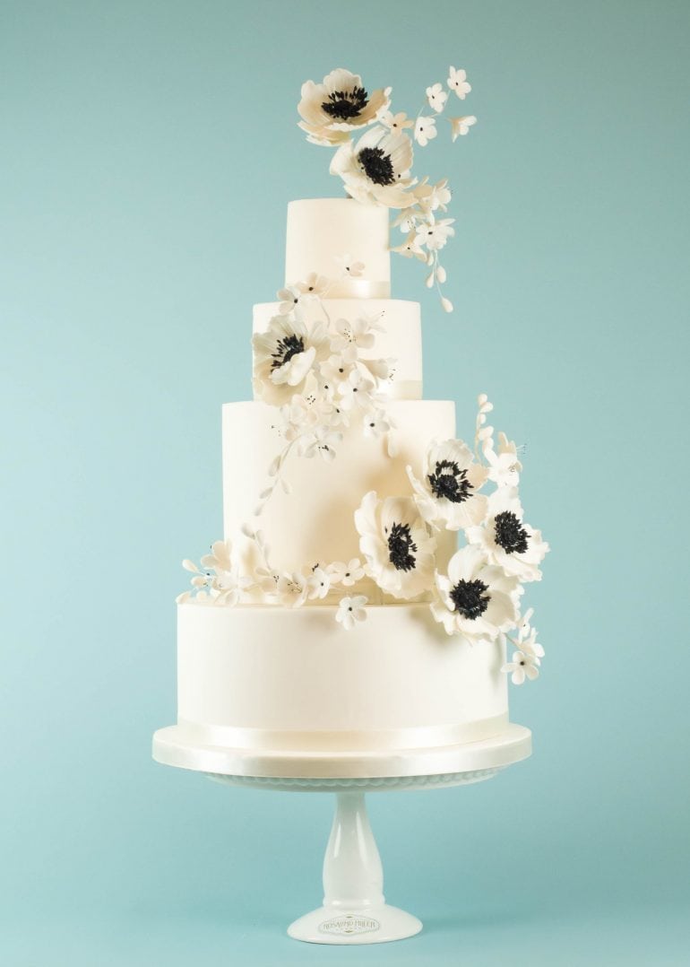 White Anemones Wedding Cake