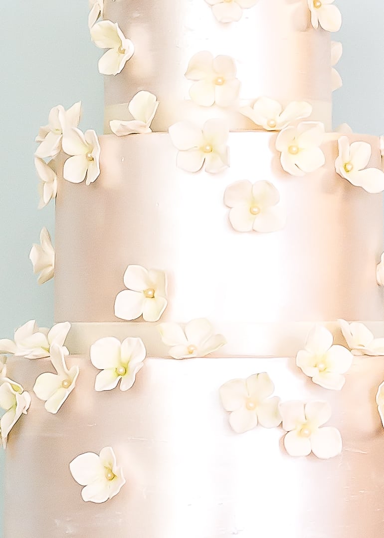 Falling Blossoms Shimmer wedding cake