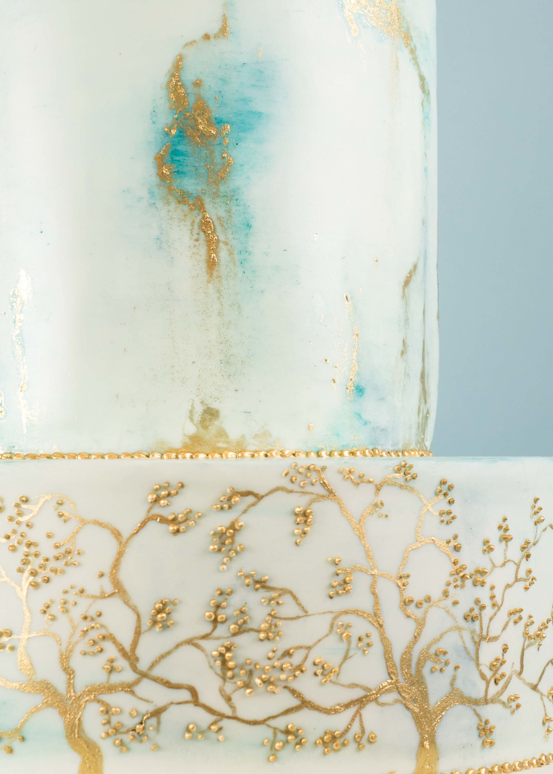 Blue and Gold Marbled Wedding Cake