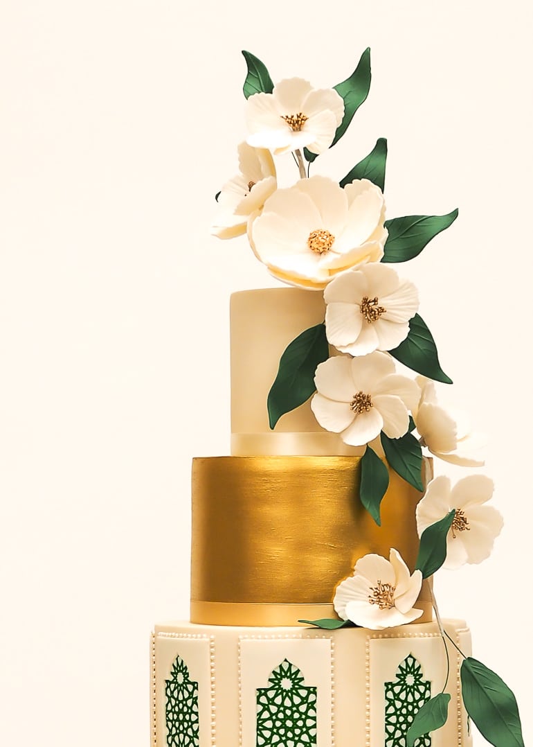 Gold & Green Mashrabiya Wedding Cake