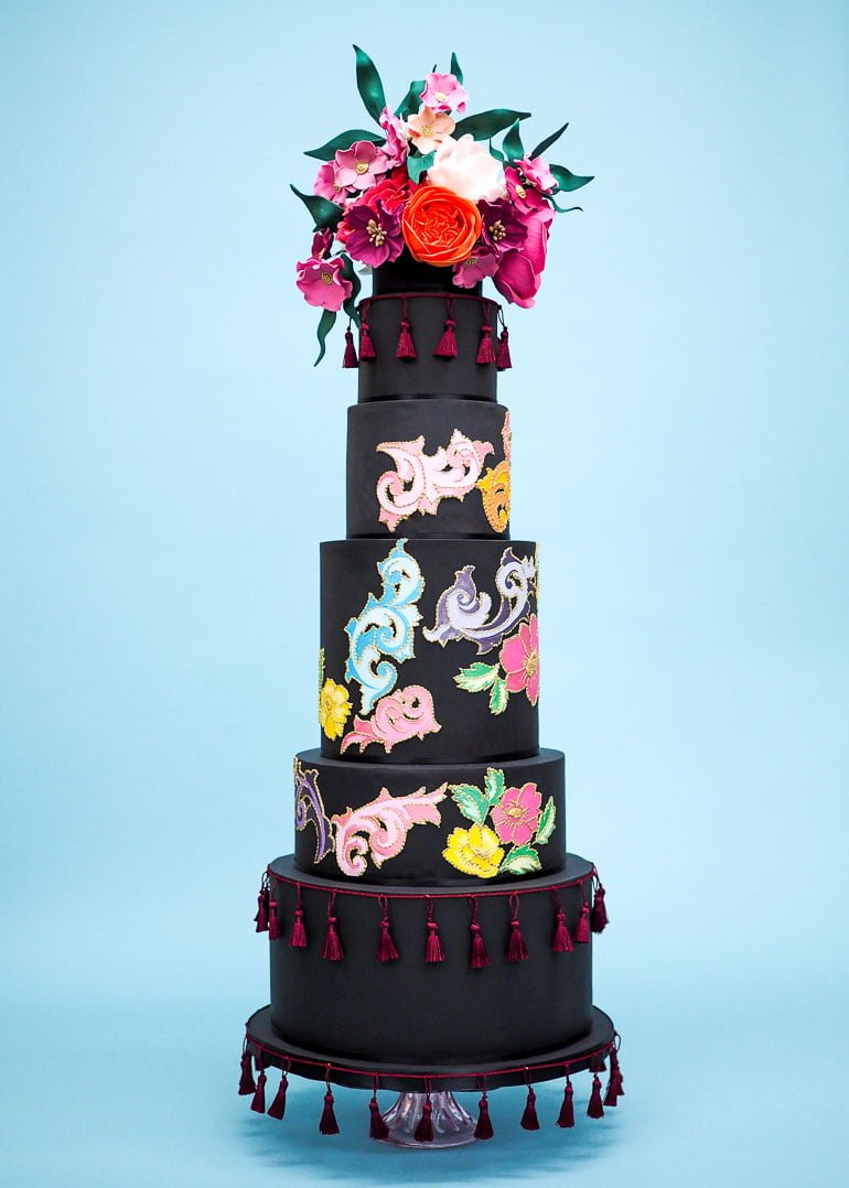 Frida Collection Embroidered Wedding Cake by Rosalind Miller Cakes