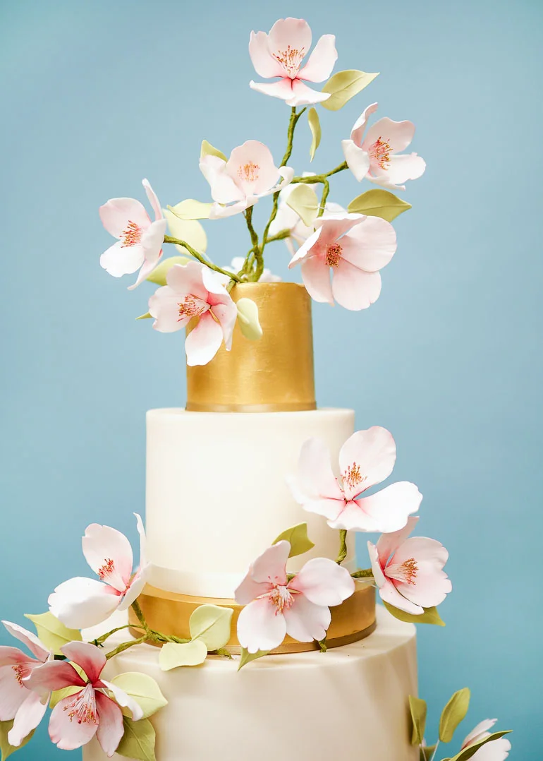 Cherry Blossoms Wedding Cake with Sugar Flowers