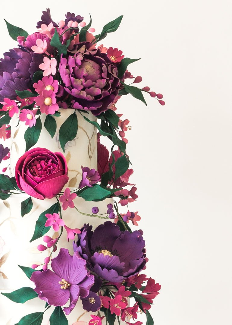 Jewel Tone Florals Wedding Cake with Handmade Sugar Flowers