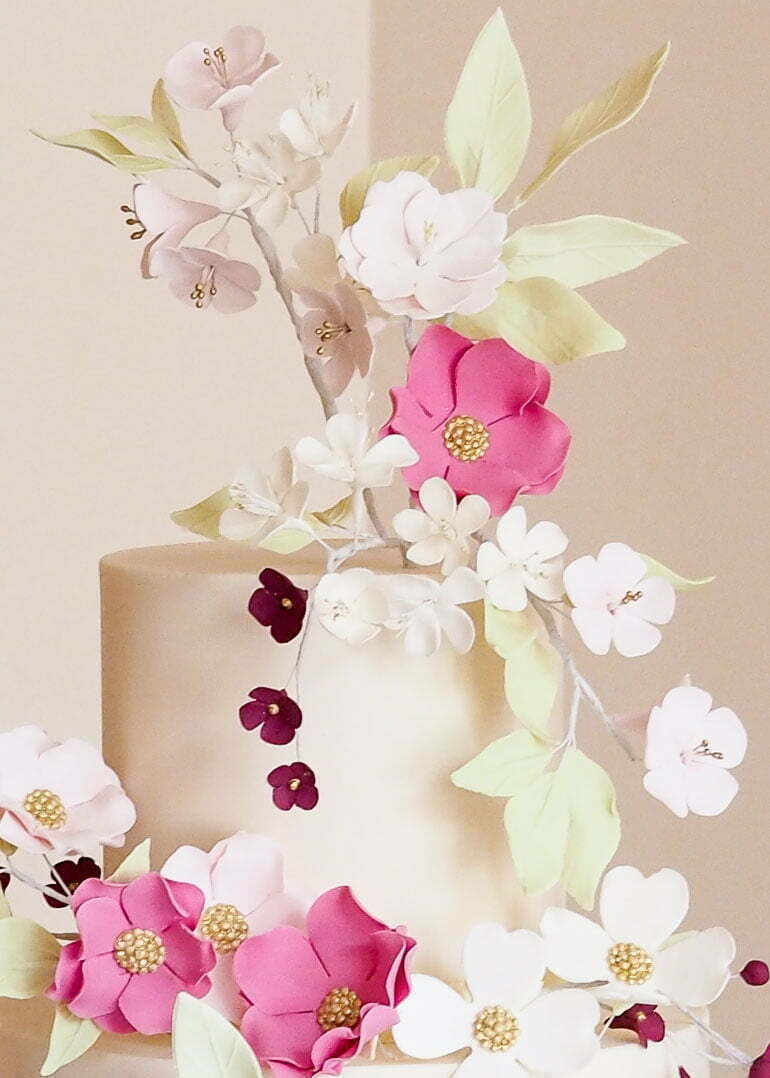 Climbing Wildflowers Pinks Wedding Cake by Rosalind Miller Cakes