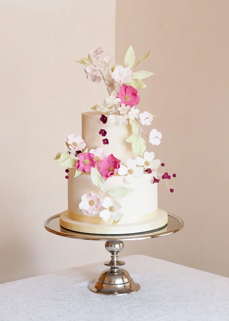 Climbing Wildflowers Pinks Wedding Cake by Rosalind Miller Cakes
