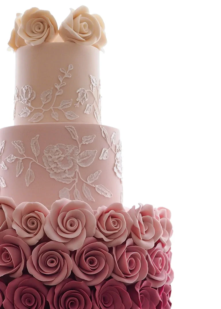 Ombré Roses & Embroidery Wedding Cake - Rosalind Miller Cakes