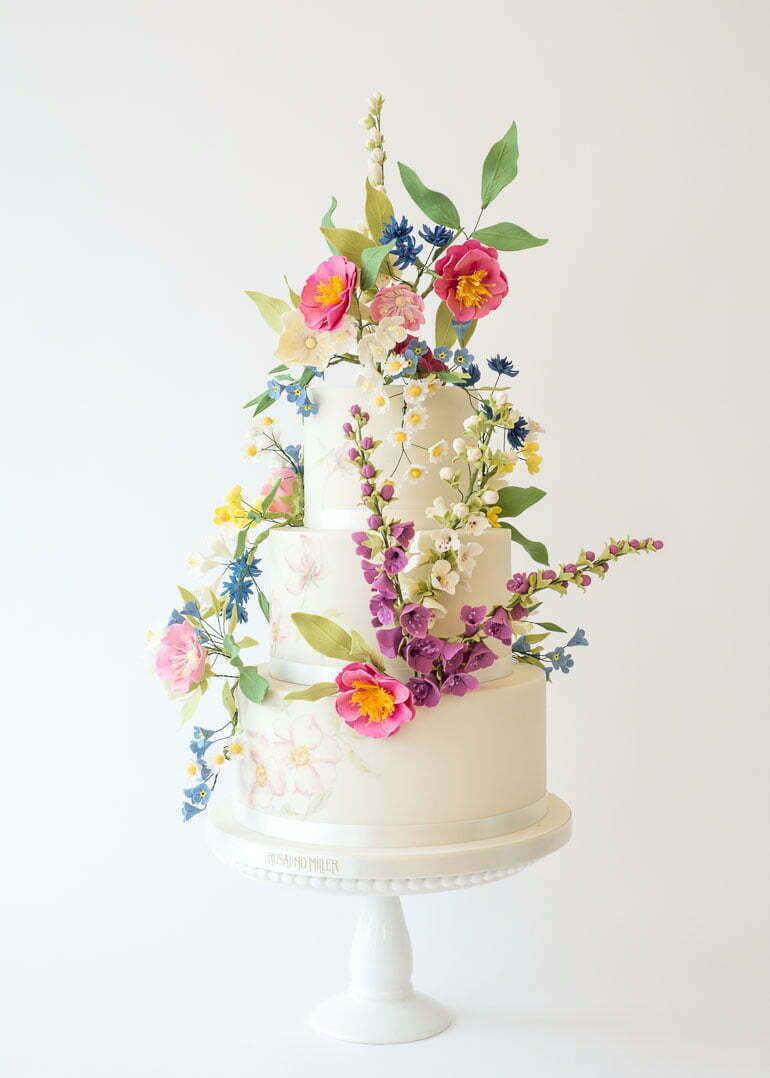 Painted Wildflowers Wedding Cake by Rosalind Miller Cakes
