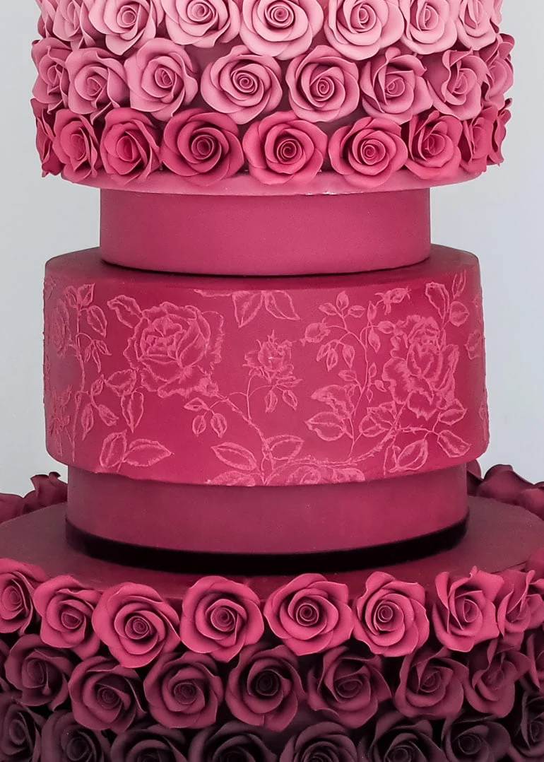 Rose Ombre Wedding Cake with Sugar Roses by Rosalind Miller Cakes