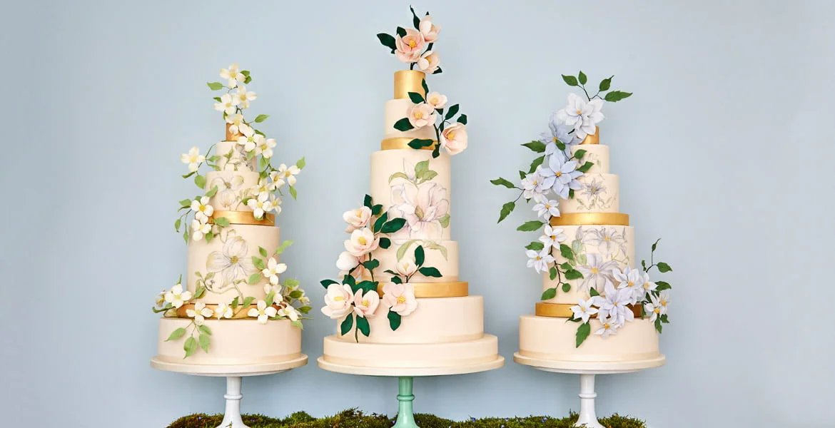 Dogwood, Magnolia, and Clematis Wedding Cakes from the Botanical Collection by Rosalind Miller Cakes